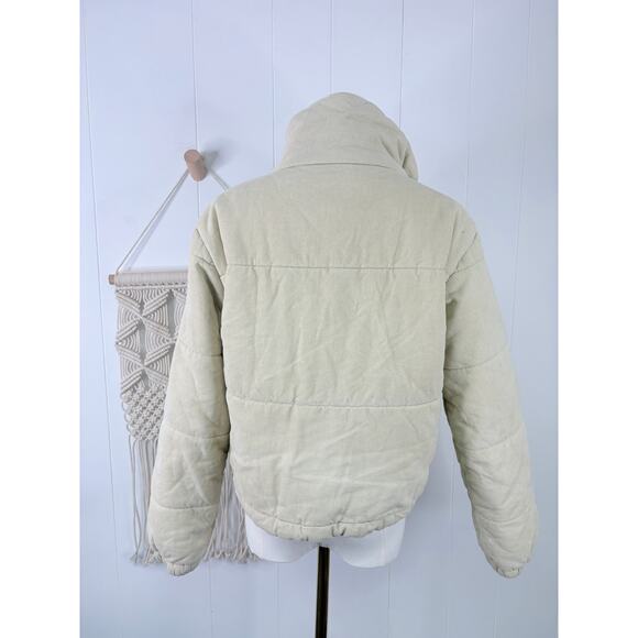 Princess Polly Beige Corduroy Cropped Puffer Jacket Size 0 Zip Front Coat - Picture 8 of 12